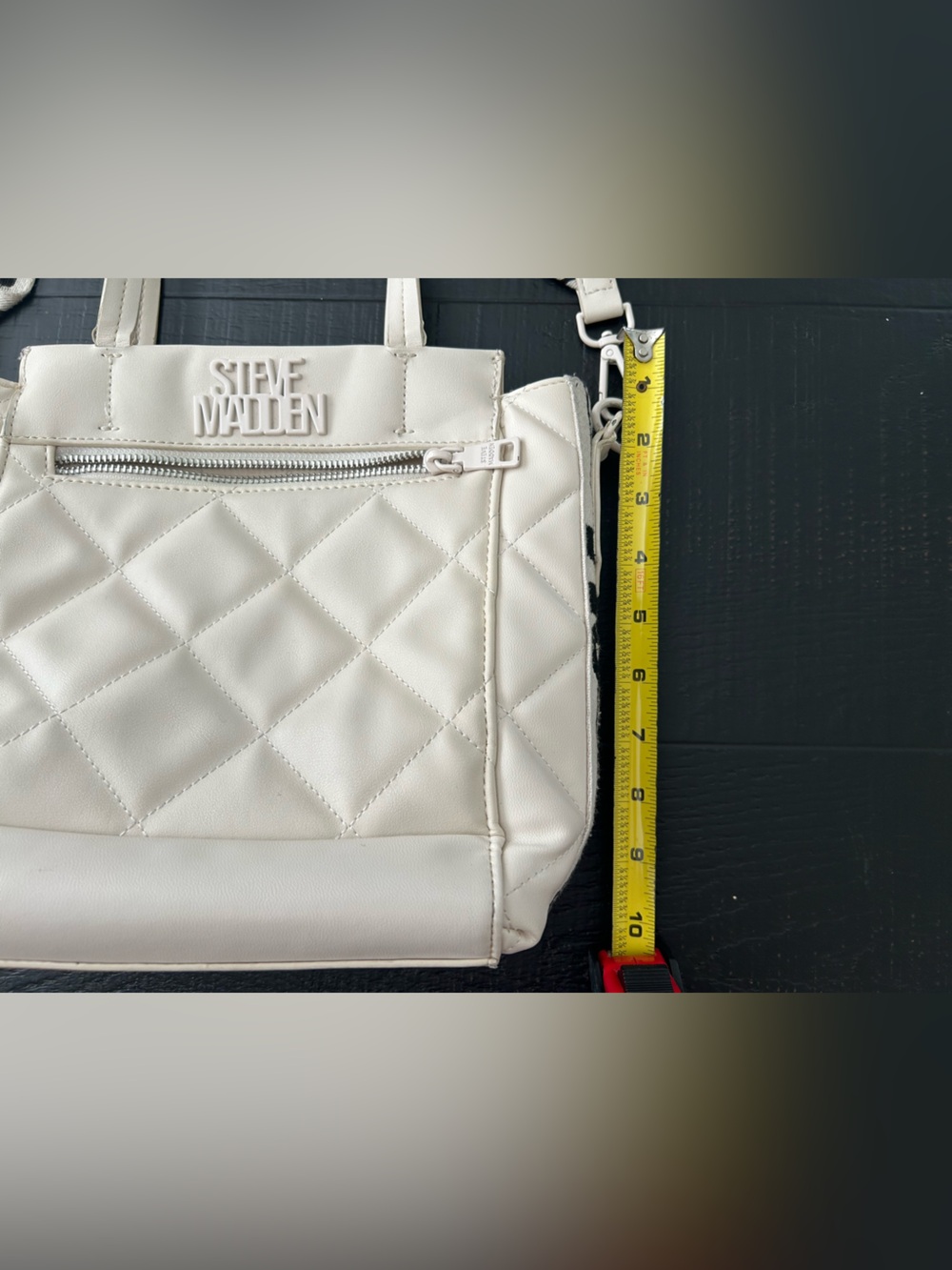 Steve Madden Cream Quilted Tote with Logo and removable  cross body strap - Picture 3 of 14